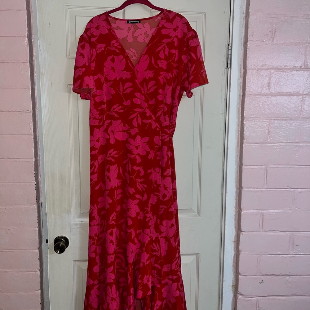 Floral Red And Pink Wrap Dress